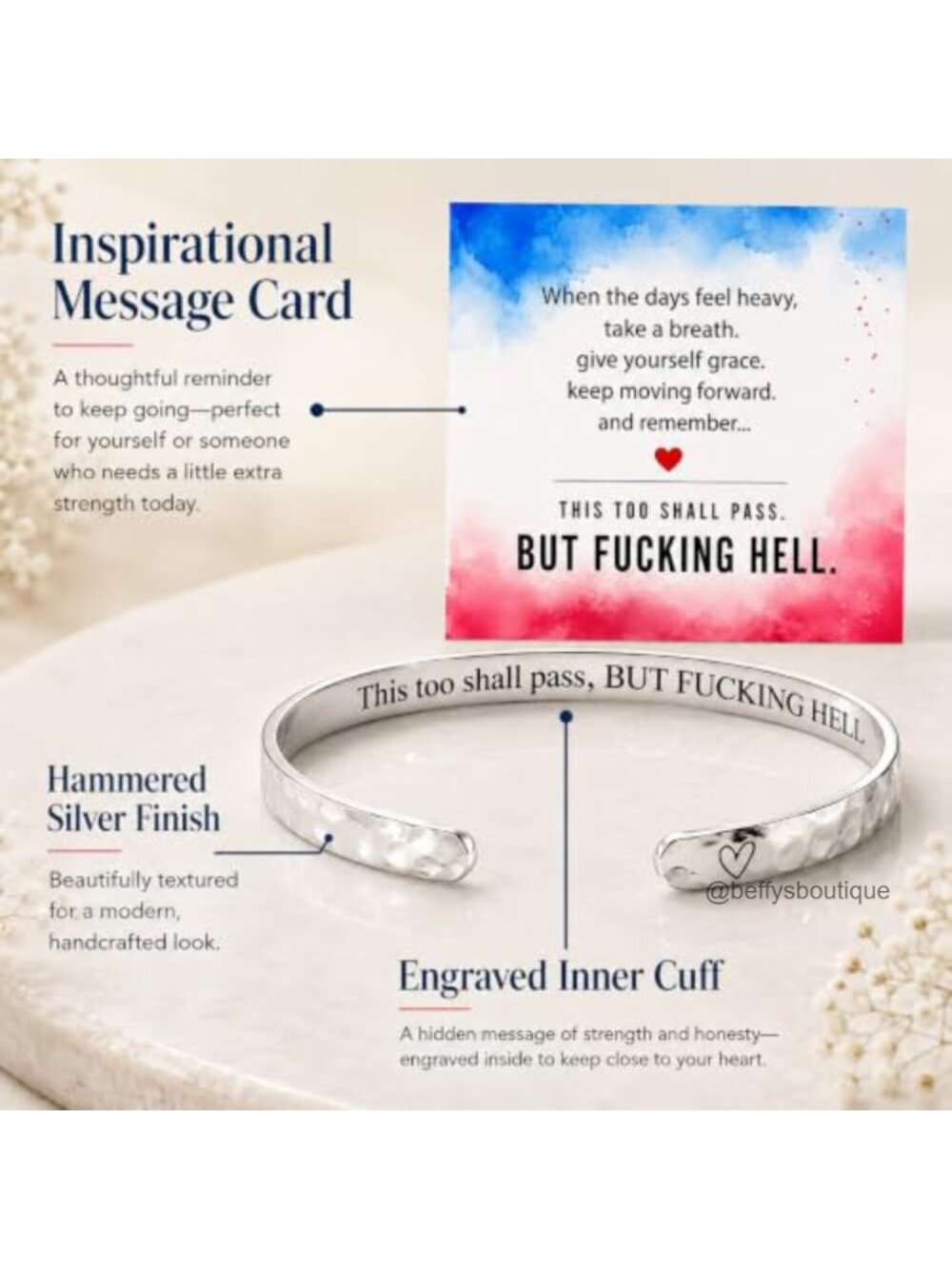 Stainless Steel Enamel Cuff Bracelet Hidden Message Motivational Bangle